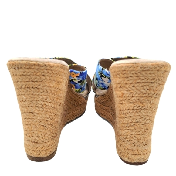 Modern Rush CHERYL BLACK Espadrilles Size 8.5M Floral Fabric Open Toe 4" Wedge - Picture 5 of 8